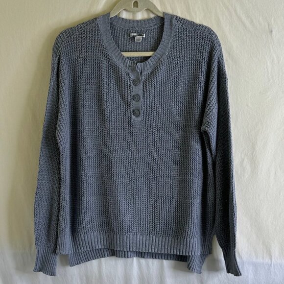 American Eagle Sweaters - AMERICAN EAGLE Women's Loose Knit Blue/Gray Oversized Henley Sweater Size XS  *